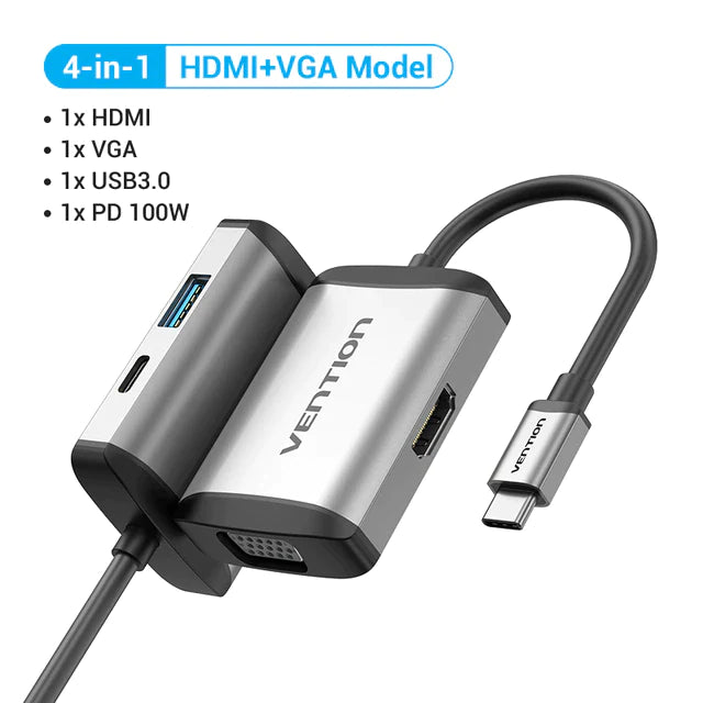 Hub Conversor Vention 4 portas - HDMI-VGA-USB 3.0- PD